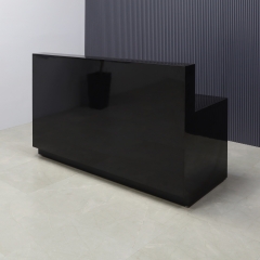 Dallas Straight Custom Reception Desk in black gloss laminate front panel and workspace shown here.