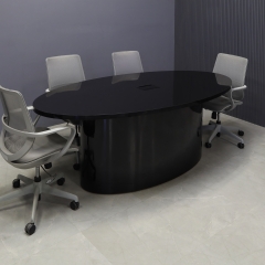 Newton Oval Conference Table With Laminate Top in black gloss laminate top and base with MX3 powerbox shown here.