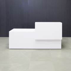 90 inches Los Angeles Reception Desk, right side counter when facing front, in white gloss laminate counter and desk shown here.