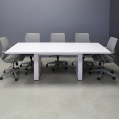 90-inch Newton Rectangular Conference Table in white gloss laminate top and base, with MX2 powerbox shown here.