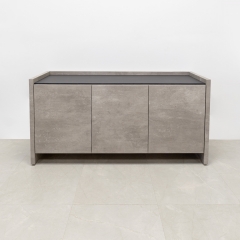 64 inches Avenue Credenza with Concrete Laminate and Black Traceless Engineered Stone top shown here.