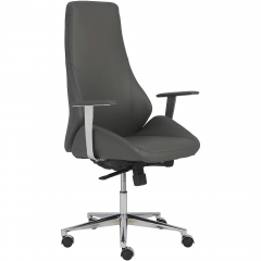 25.2 inches wide, up to 47.6 inches height Bergen High Back Office Chair in Gray Leatherette and chrome aluminum leg and arm rests shown here.