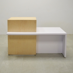 72 inches Phoenix Reception Desk in white matte laminate desk with a maple wood veneer counter shown here.